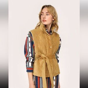 Cider Quilted Corduroy Belted Vest(NWT)